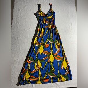 BCBGMaxAzria Blue and Multicolor Tropical Maxi Dress